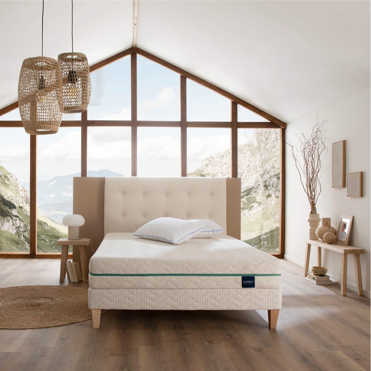 Tête de lit déco capitonnée Aube aube, SOMEO
