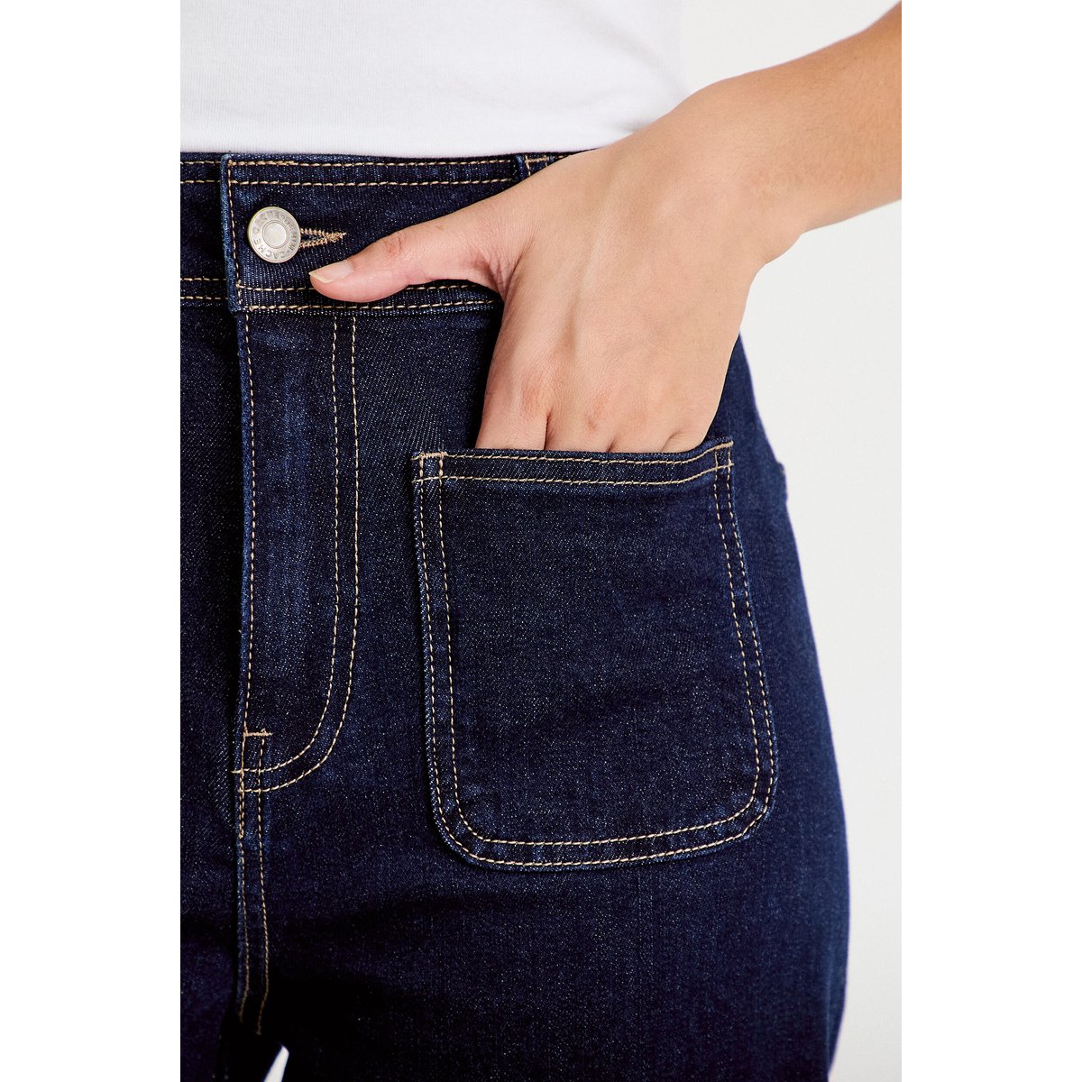 Jean wide leg cropped taille haute denim brut, CACHE CACHE