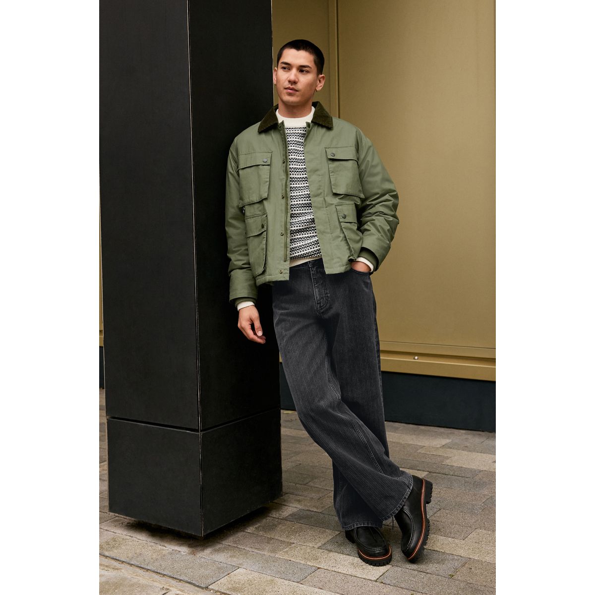 Veste cirée avec col en velours côtelé vert kaki, NEXT