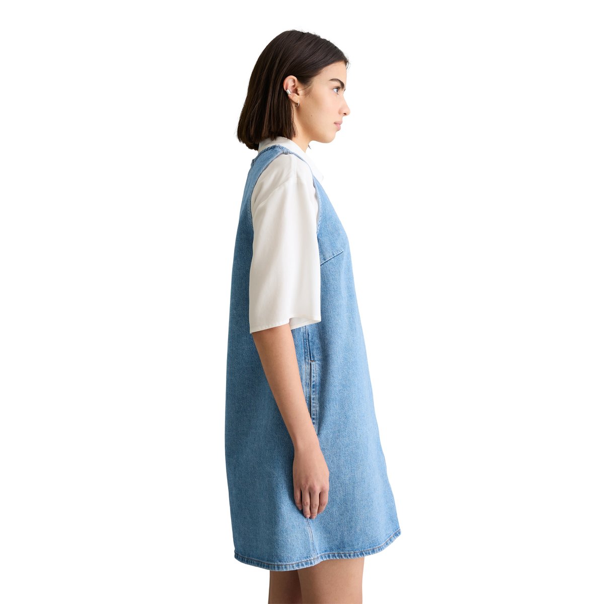 Mini-robe en jean loose avec des fibres de feuilles d'ananas bleu moyen, MARC O’POLO DENIM