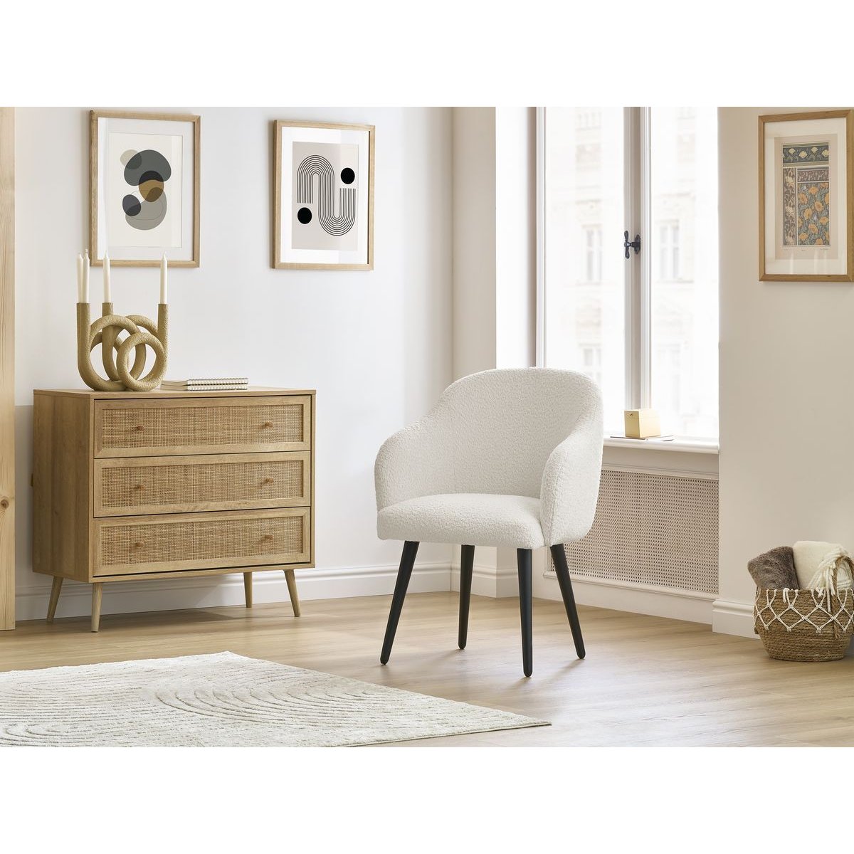 Chaise tissu bouclette, SOPHIE blanc, BOBOCHIC