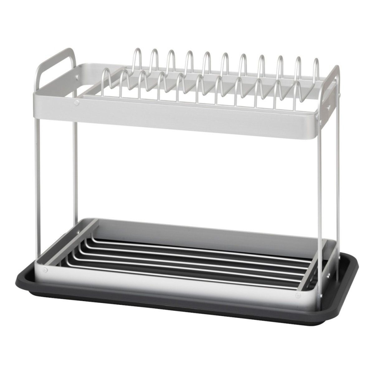 Égouttoir à vaisselle 2 niveaux en aluminium gris, ATMOSPHERA