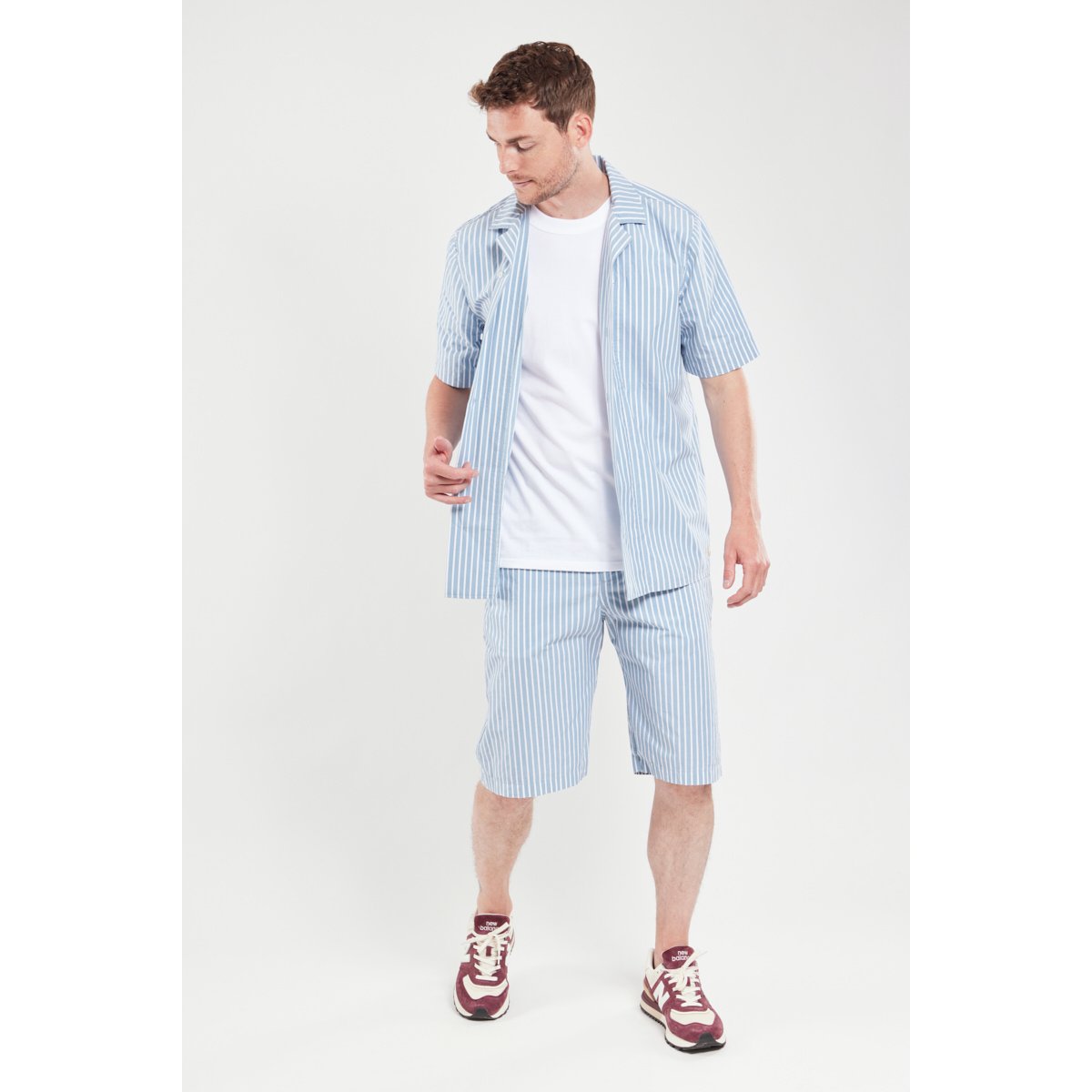 Short à rayures en coton raye bleu, ARMOR-LUX