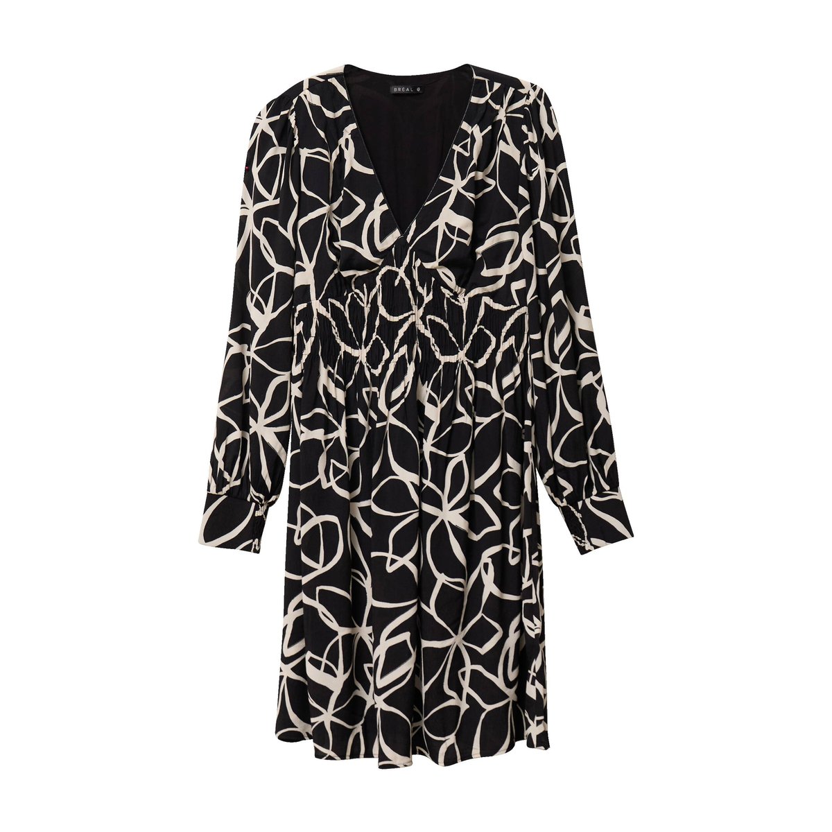 Robe courte évasée col v manches longues noir, BREAL