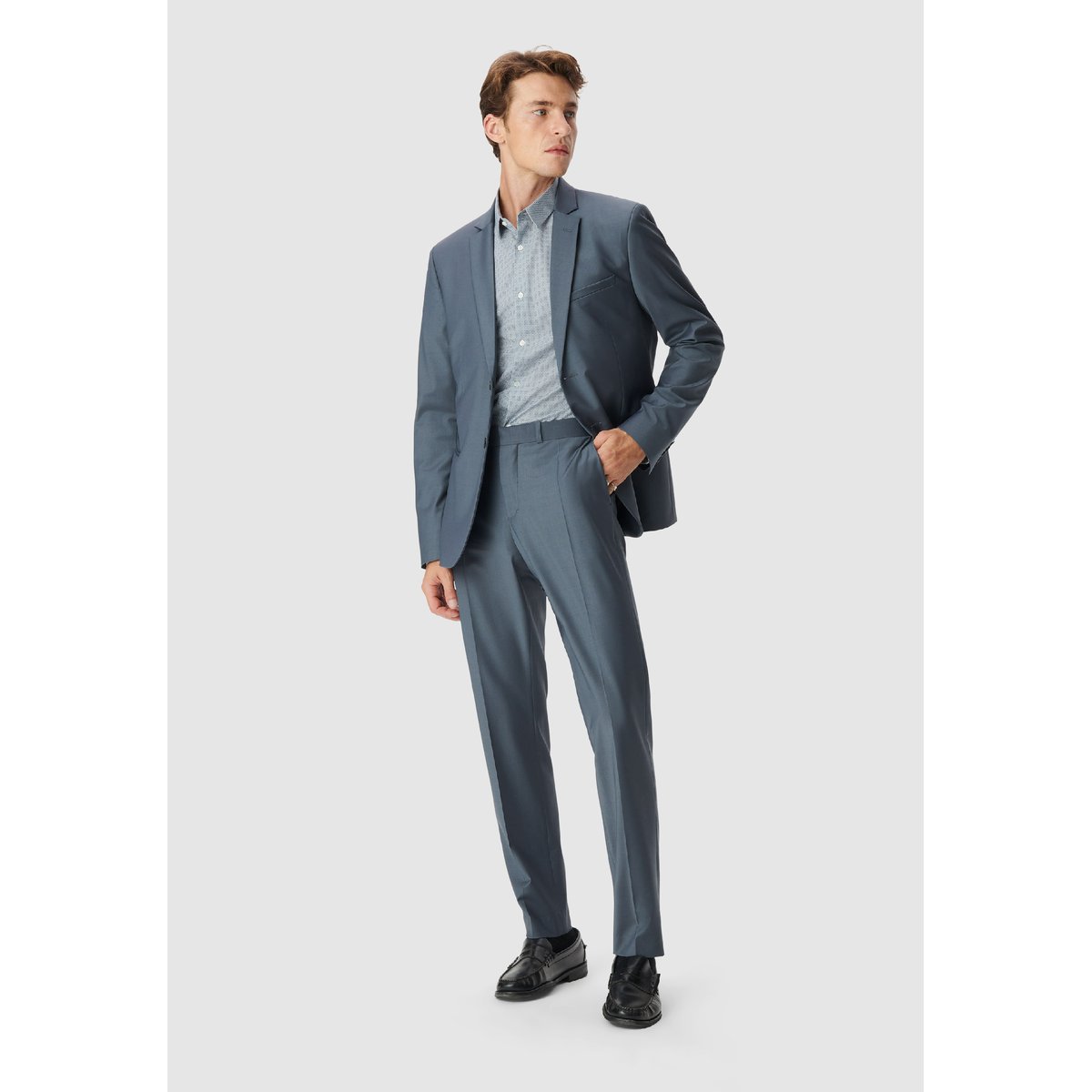 Chemise slim imprimé minimaliste bleu acier, IKKS