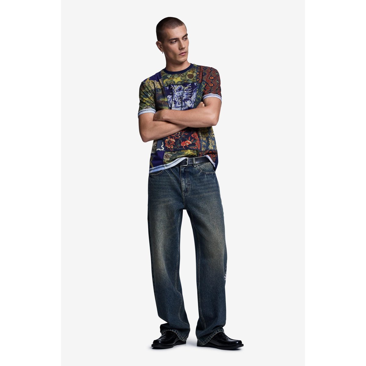 Pantalon en jean brodé bleu, DESIGUAL