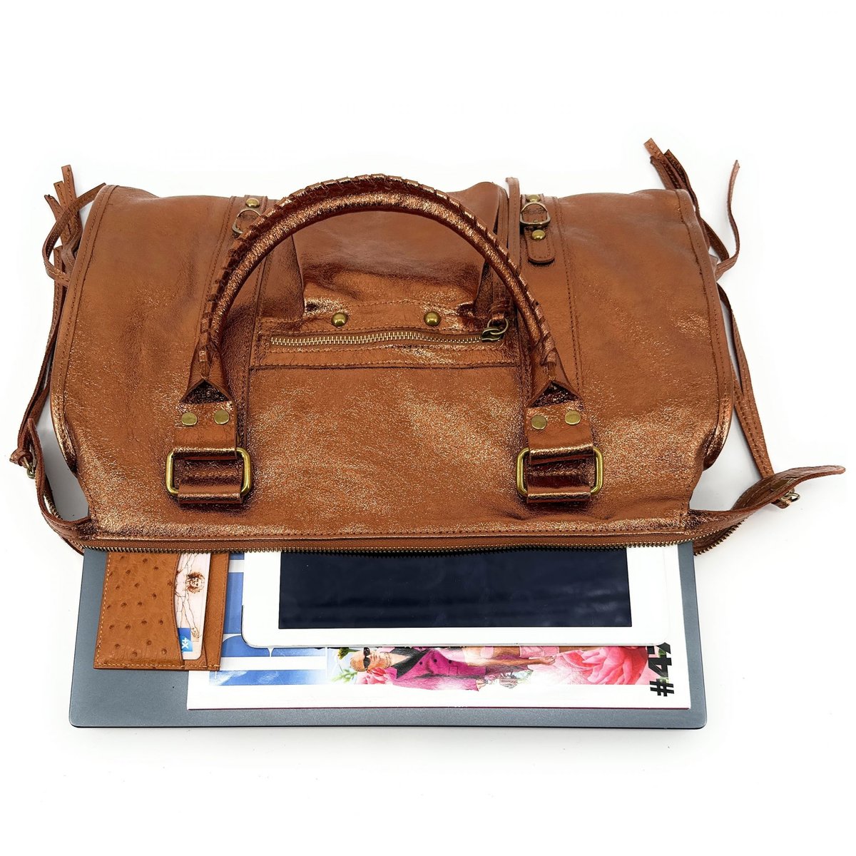 Sac à main en cuir irisé italien SANDSTORM bronze, OH MY BAG