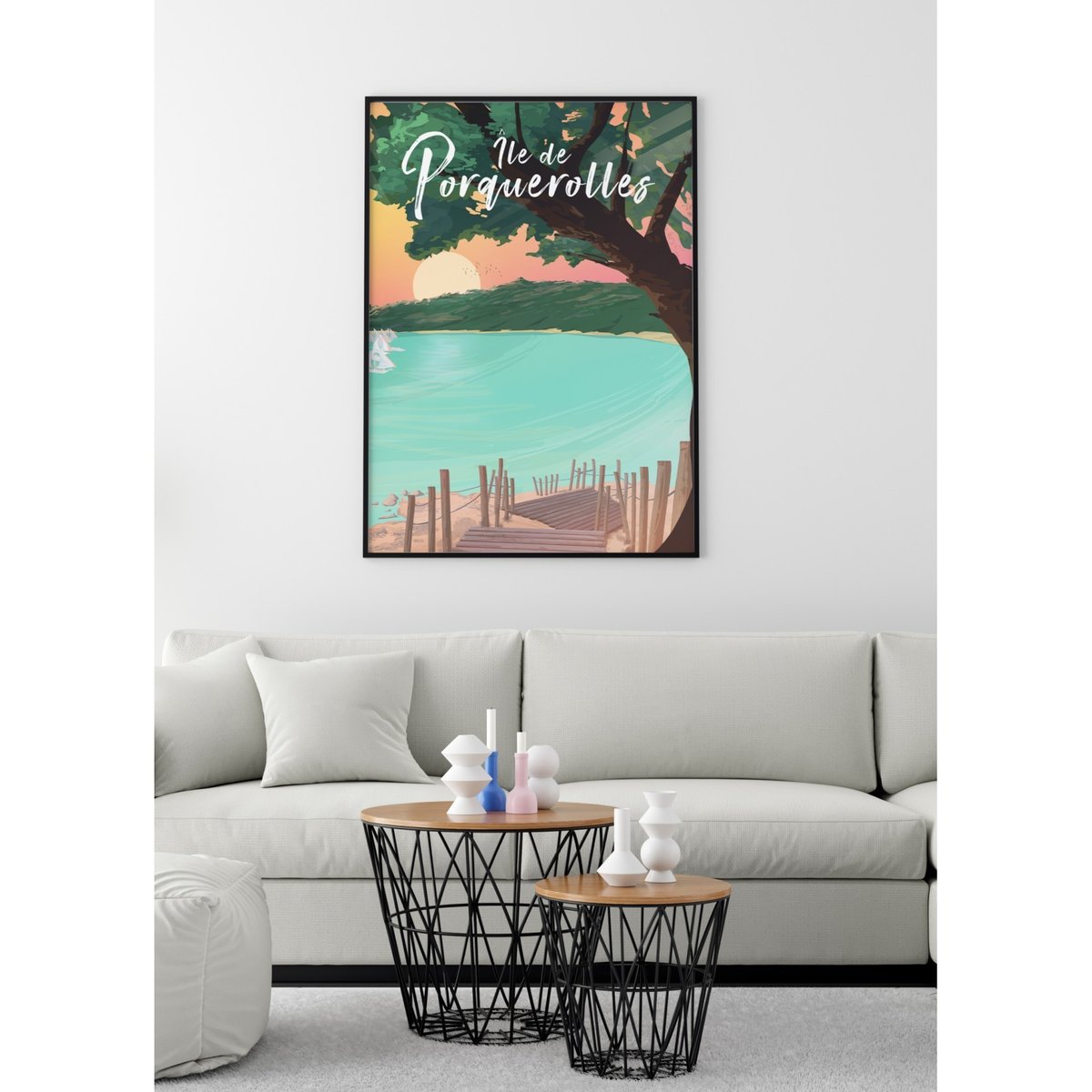 Affiche Île de Porquerolles blanc, L'AFFICHERIE