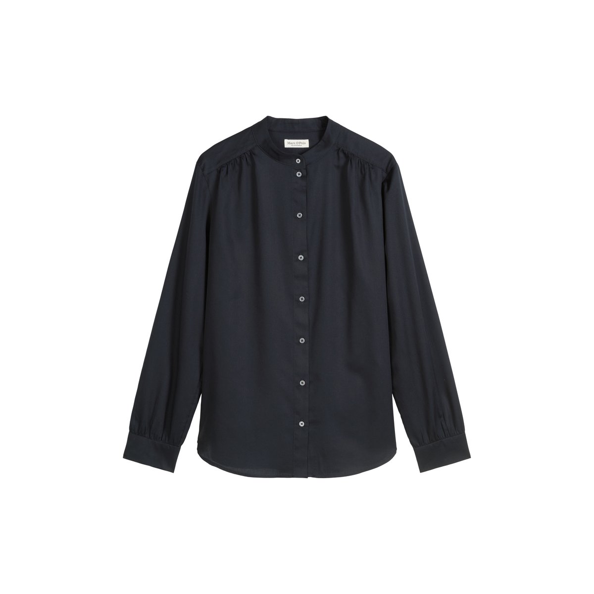 Blouse à col montant relaxed en satin de coton doux bleu fooncé, MARC O'POLO