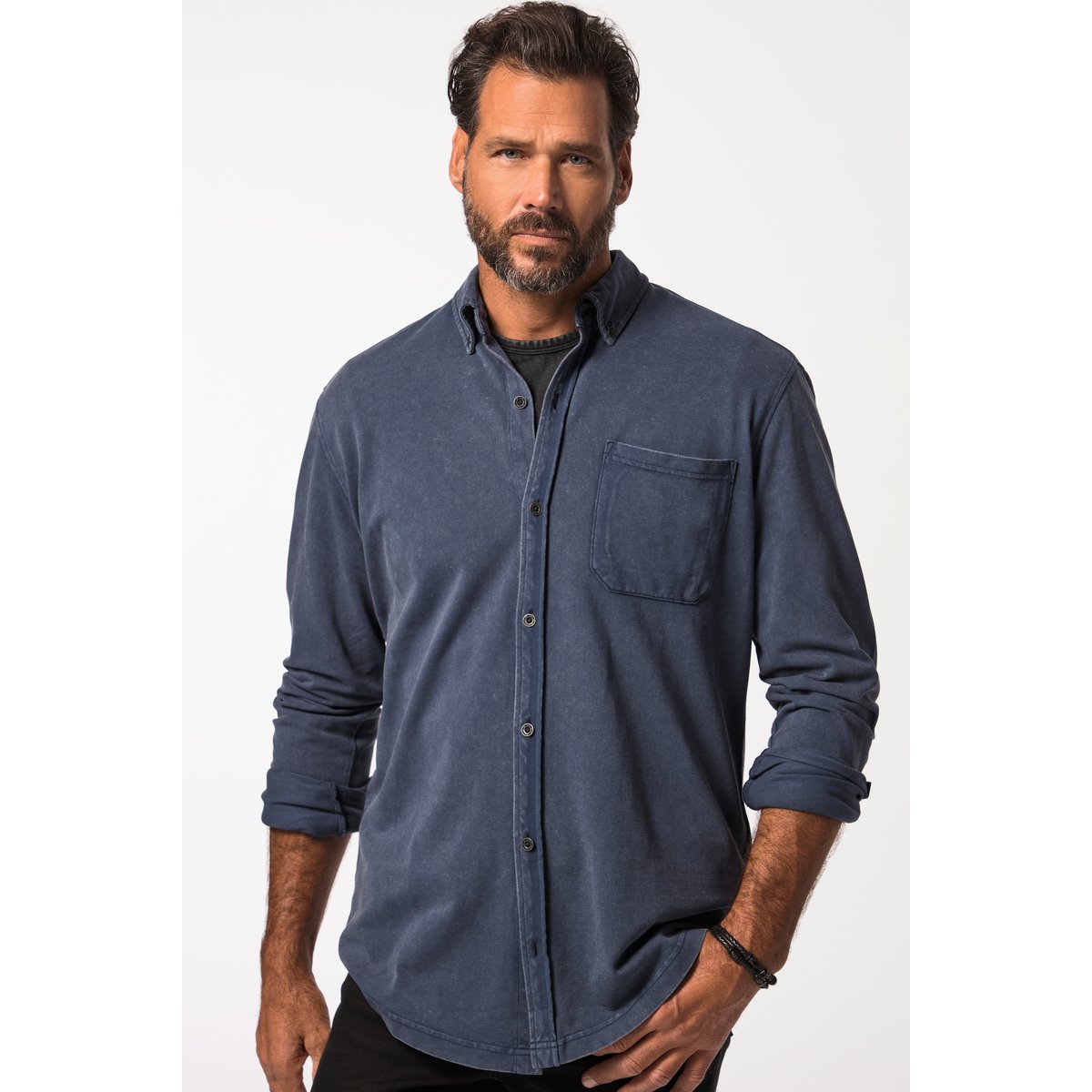 Chemise en maille piquée jean bleu foncé, JP1880