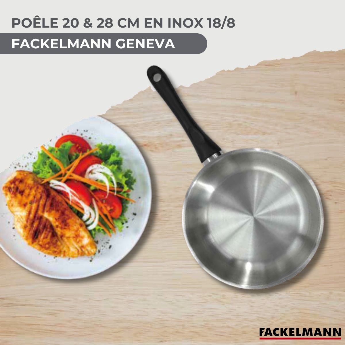 Batterie 2 poêles 20/28cm + 3 casseroles 12/16/20cm GENEVA inox|noir, FACKELMANN