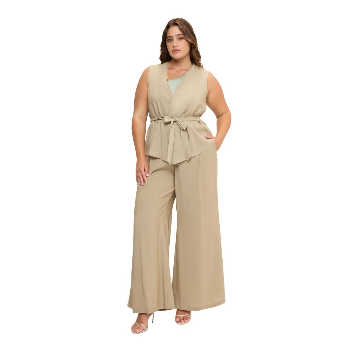Pantalon Wide Leg en mélange modal beige, FIORELLA RUBINO