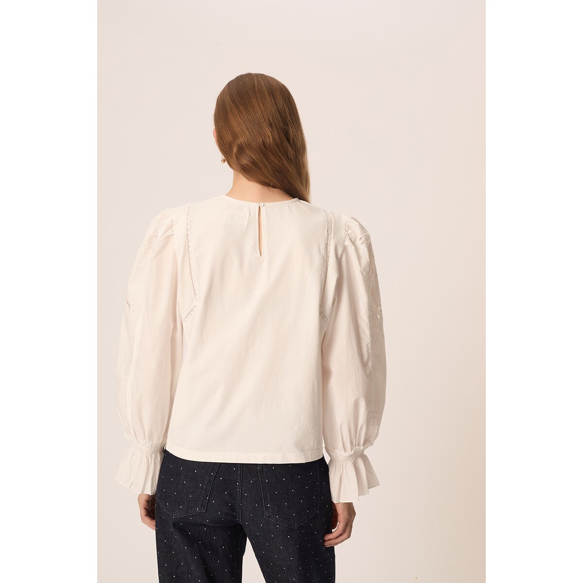 Blouse col rond à manches brodées, YELINDA ecru, DES PETITS HAUTS