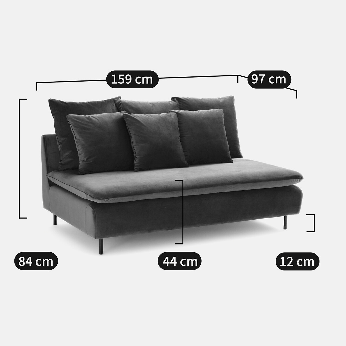 Banquette modulable velours, Ivete gris anthracite, LA REDOUTE INTERIEURS