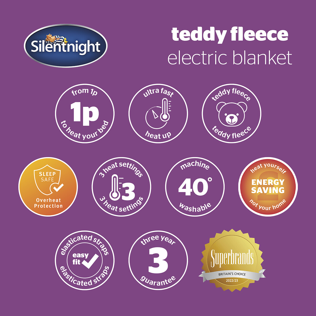 King Comfort Control Teddy Fleece Electric Blanket cream, SILENTNIGHT
