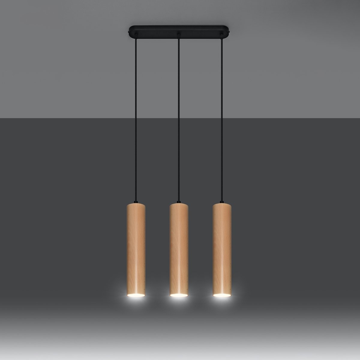 Suspension Bois Bois Naturel GU10 3 Lino Line marron, EDEN