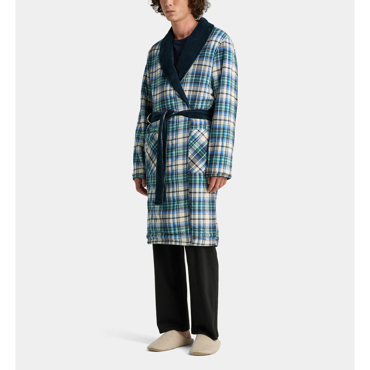 Robe de chambre réversible zalomon en coton bio bleu marine, GALERIES LAFAYETTE