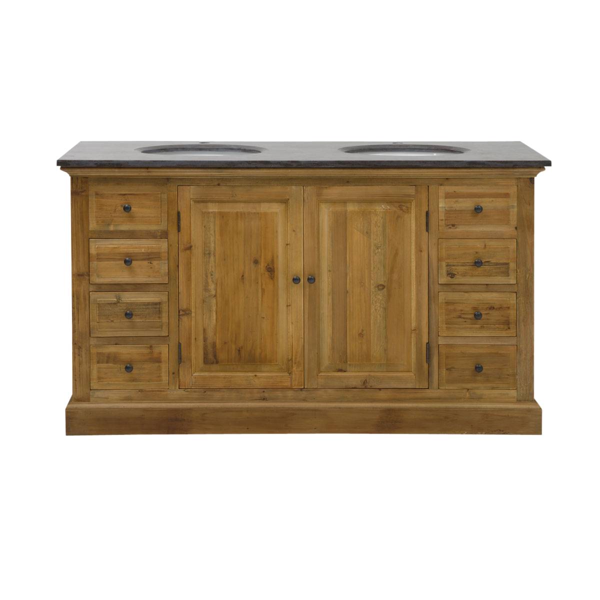 Meuble sous vasque en bois recyclé AMBRE bois clair, MADE IN MEUBLES 