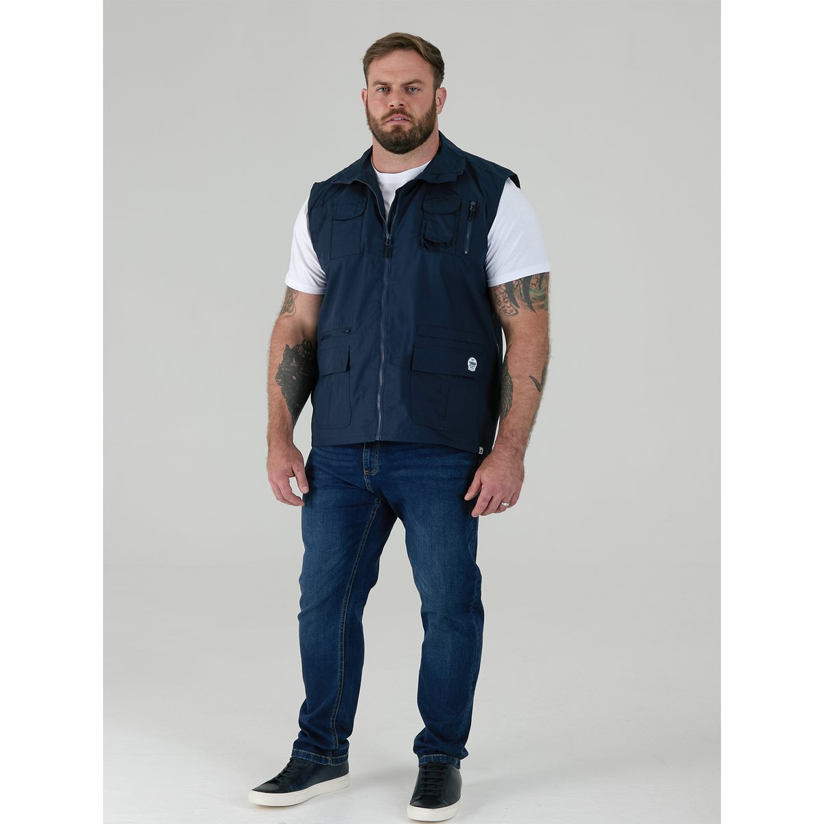 Gilet de chasse grande taille motif/style multiples poches ENZO bleu marine, DUKE