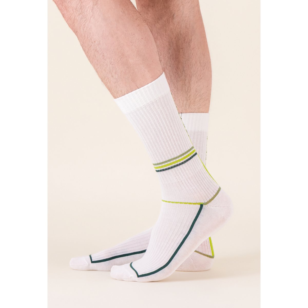 Lot de 2 chaussettes mi-hautes en coton Wilfried laser blanc jaune anis joueur vert fo, LE SLIP FRANCAIS