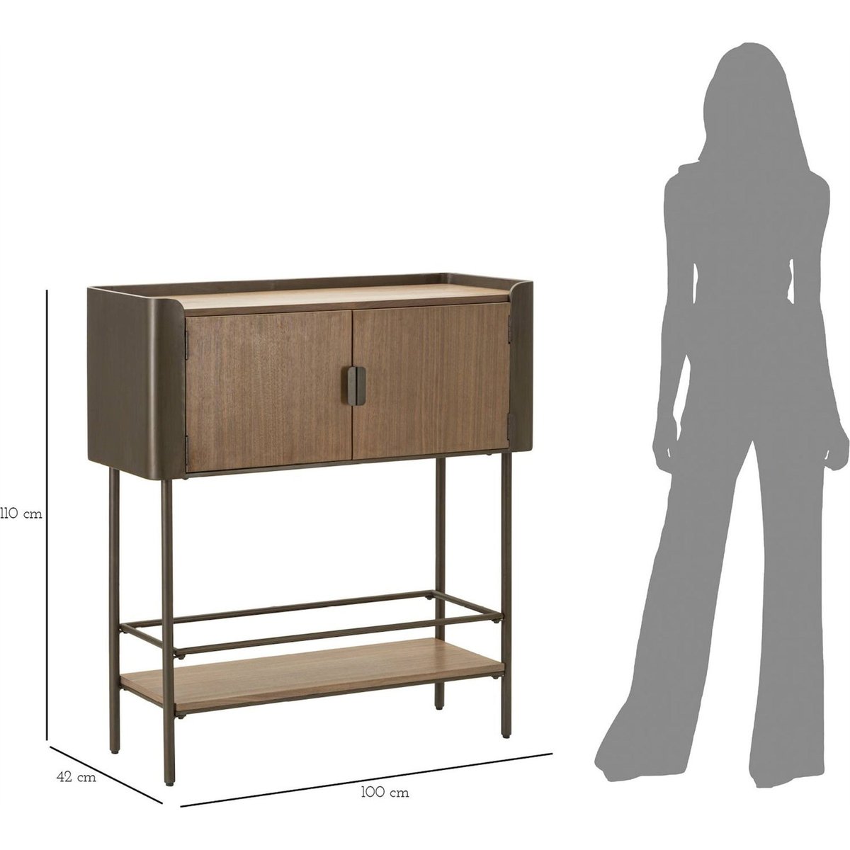 Buffet haut bois de sapin et fer 3 portes MODERN gris et marron, RECOLLECTION