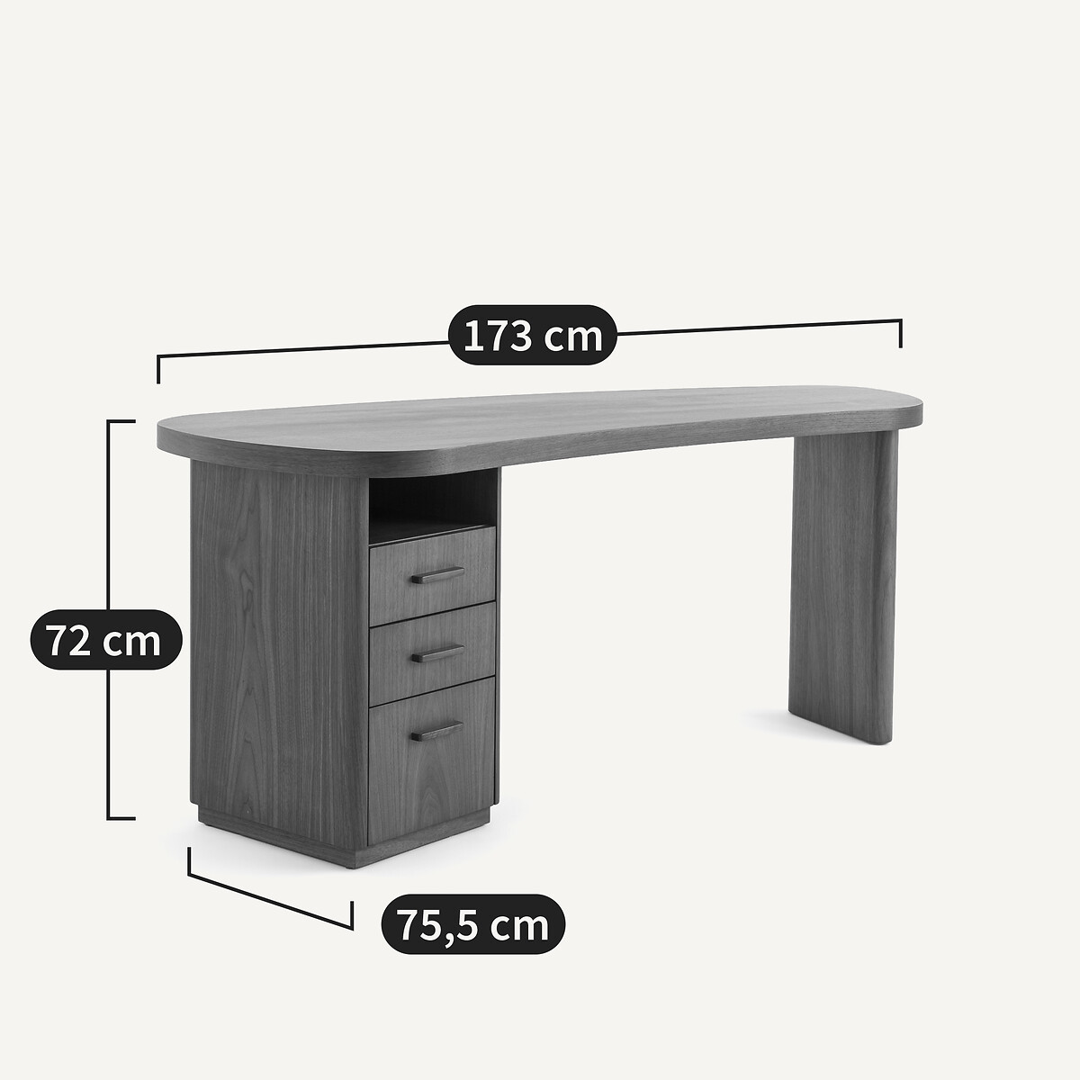 Bureau forme organique noyer et plaqué, Pali noyer, AM.PM
