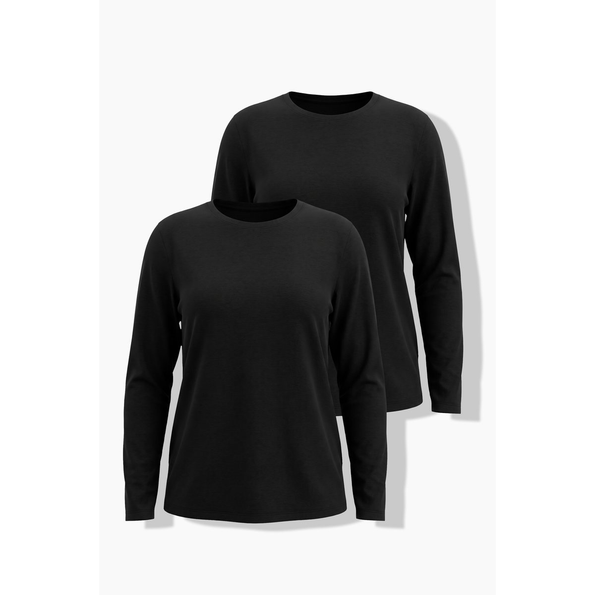 T-shirts, lot de 2, col rond, manches longues noir, ULLA POPKEN