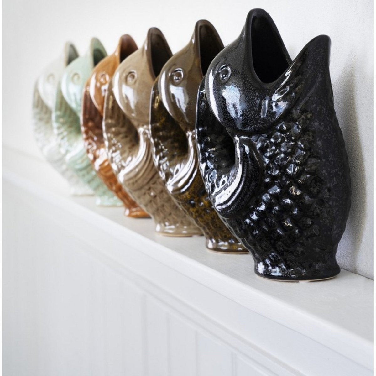 Vase poisson grès vert kaki, MADAM STOLTZ