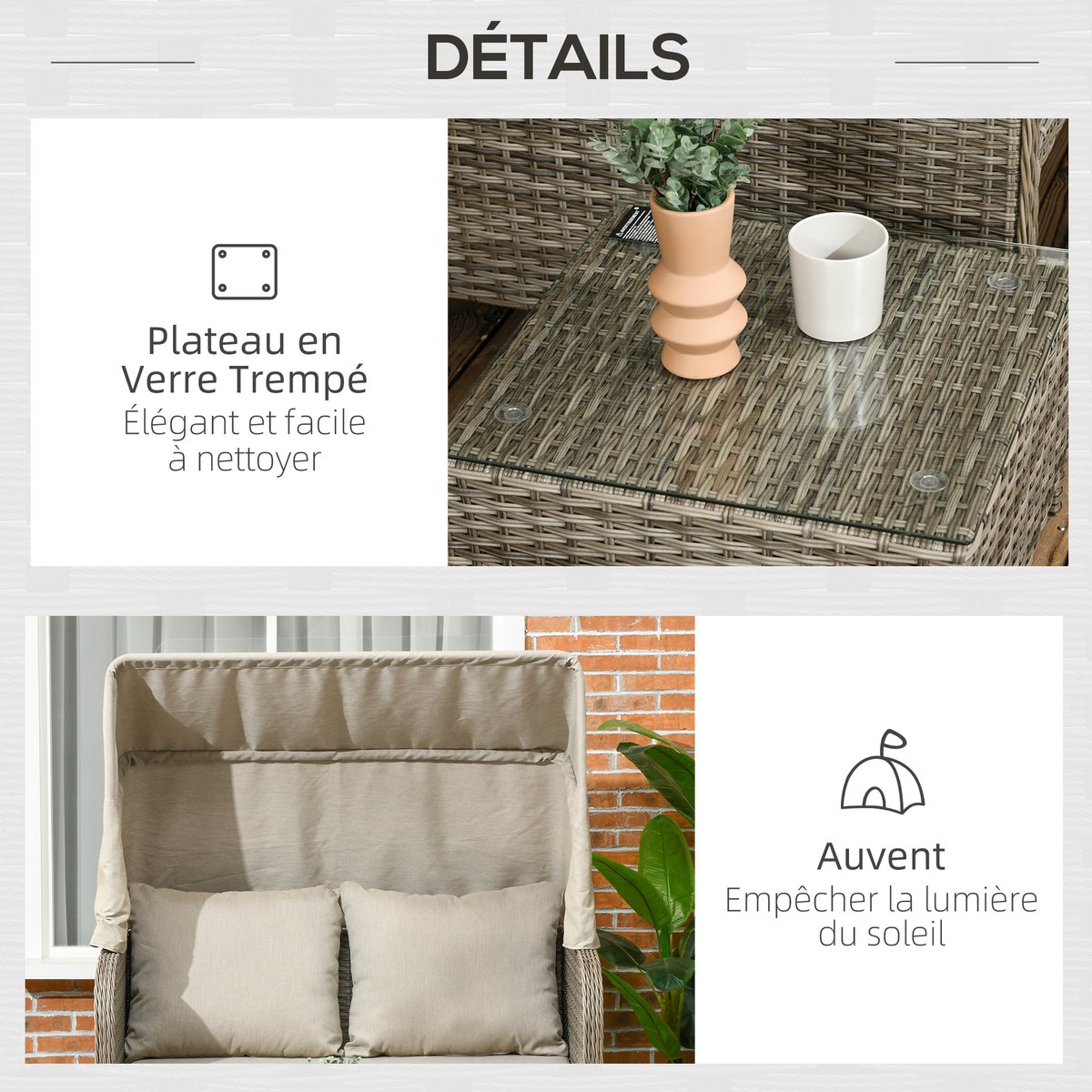 Canapé modulaire Résine tressée en PE Kaki kaki, OUTSUNNY