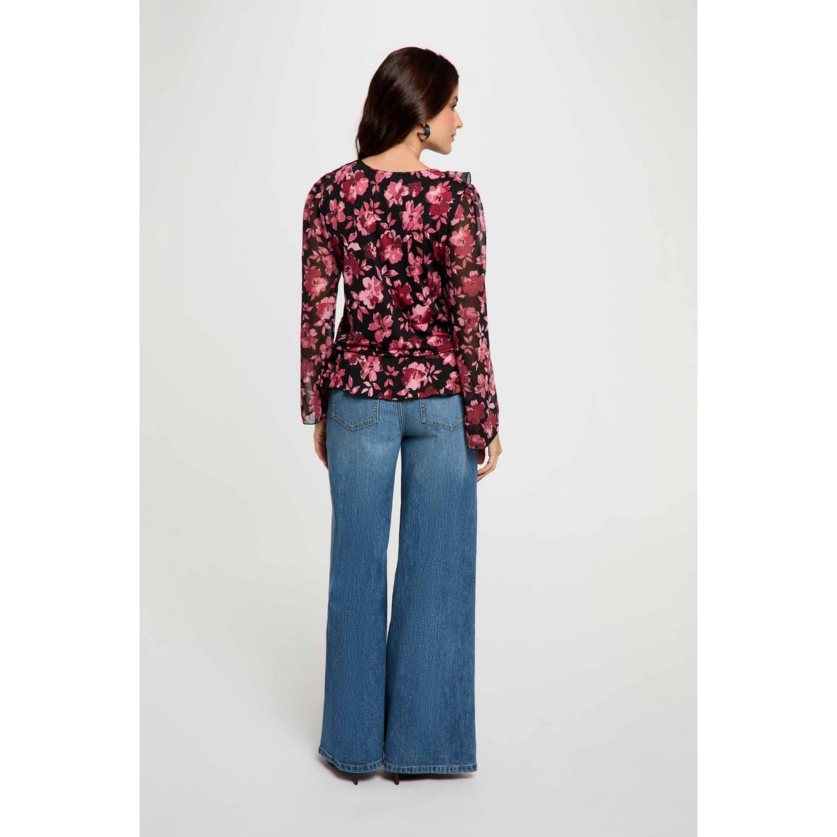 Blouse col v volants multicolore, MORGAN