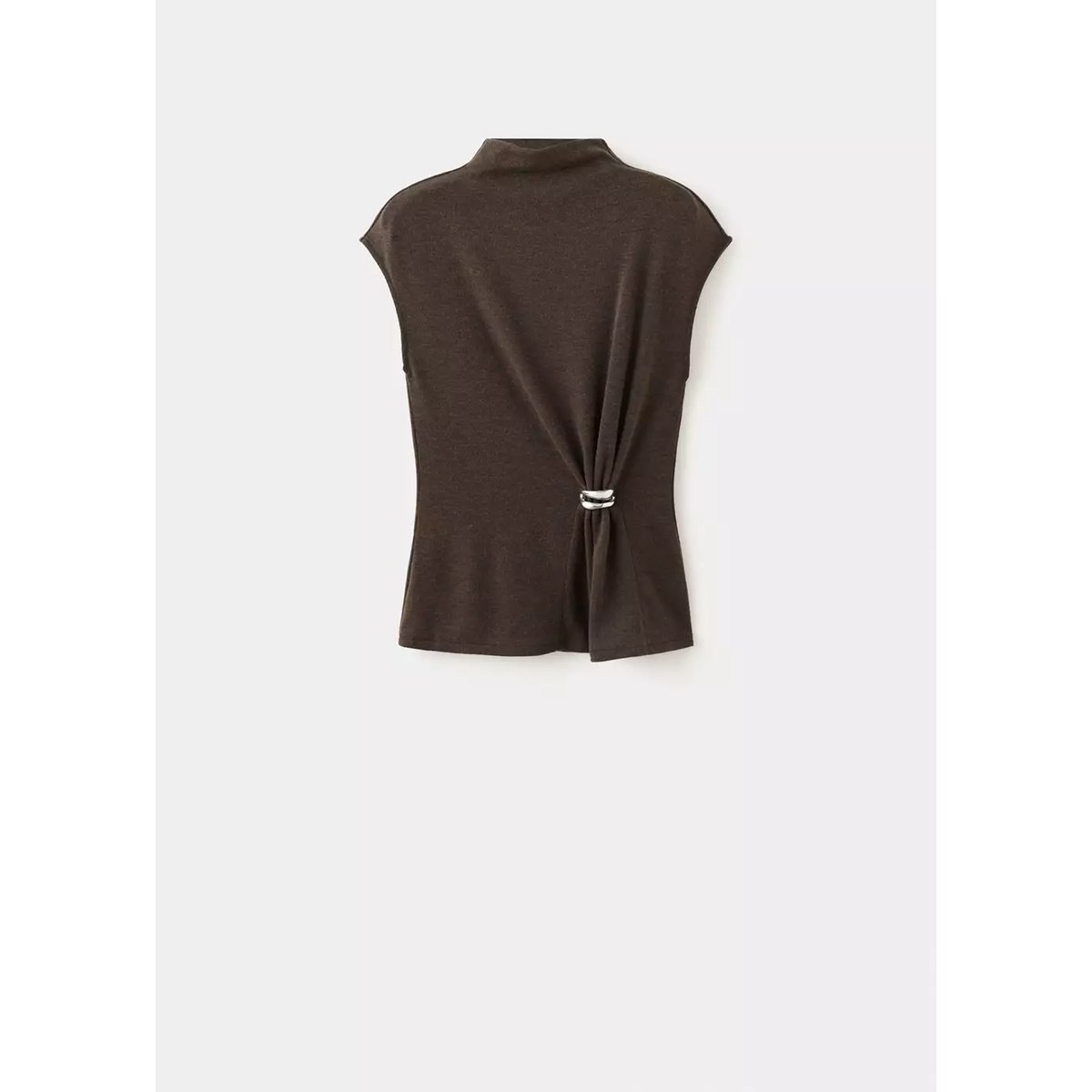 Top en maille détail de broche chocolat, MANGO