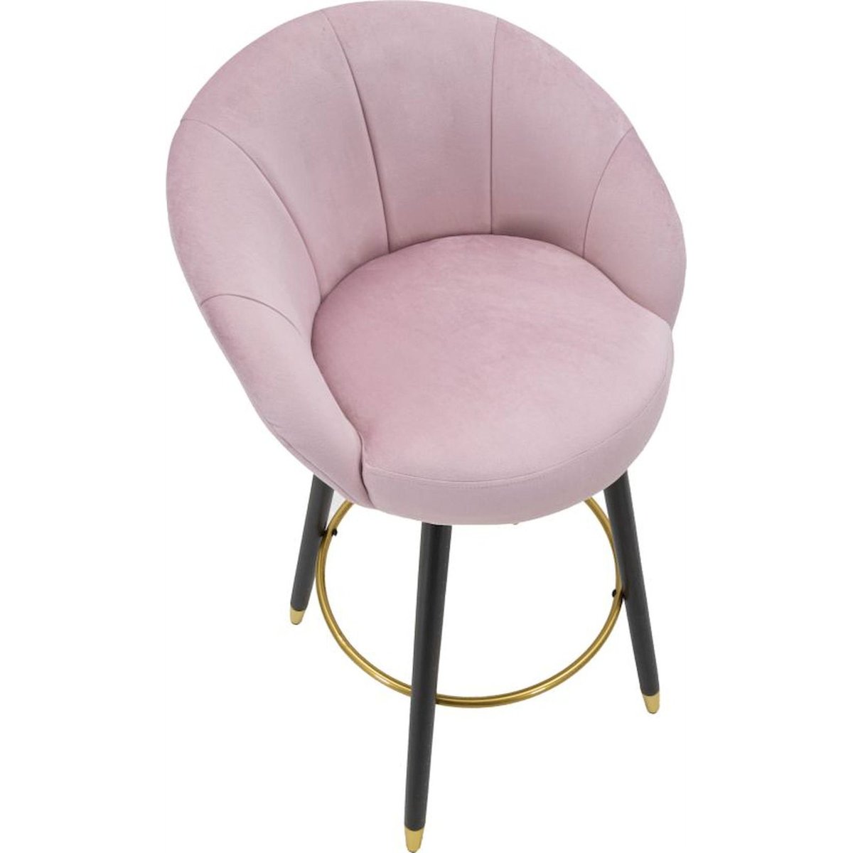 Tabouret de bar capitonné pieds en fer GLAM rose, noir et doré, RECOLLECTION