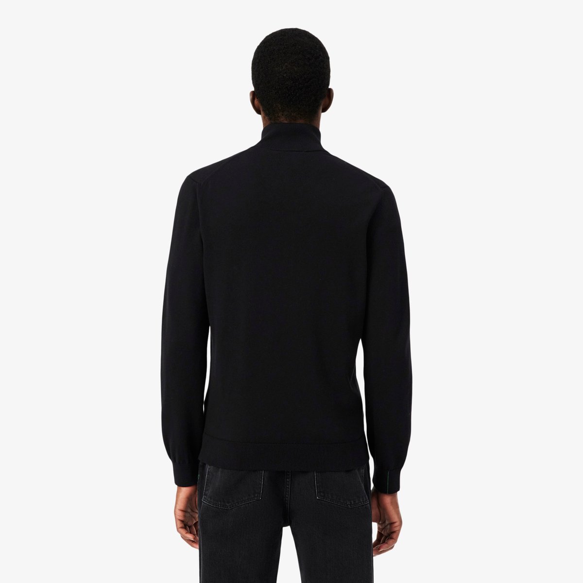 Pull zippé coton uni col montant noir-031, LACOSTE