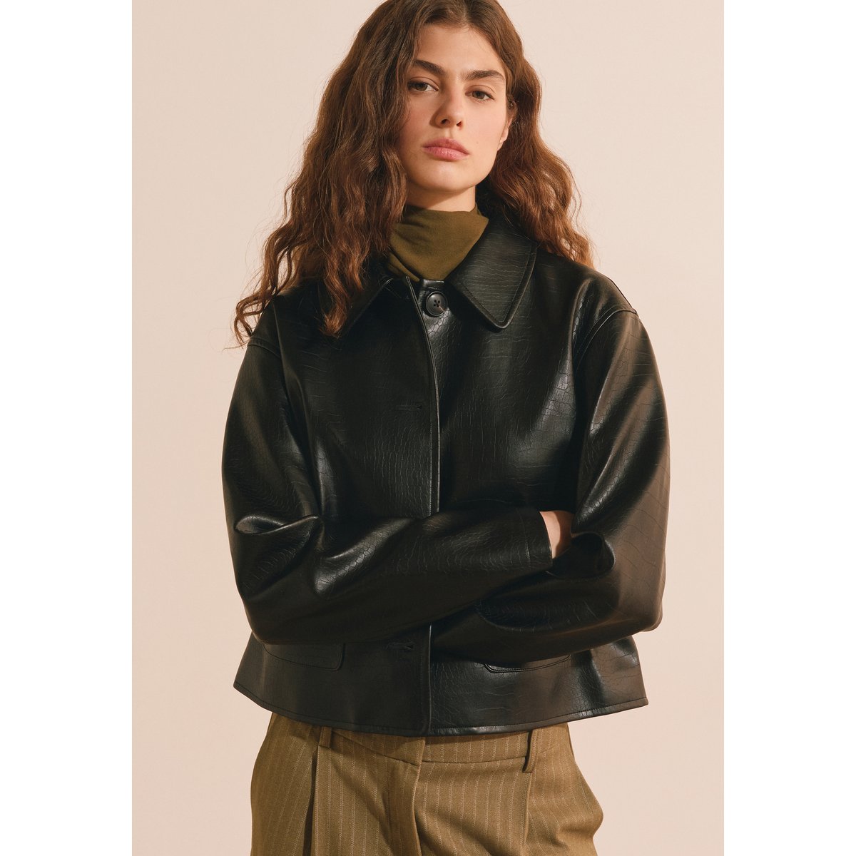 Veste boutonnée effet croco PARADE PU noir, ETAM