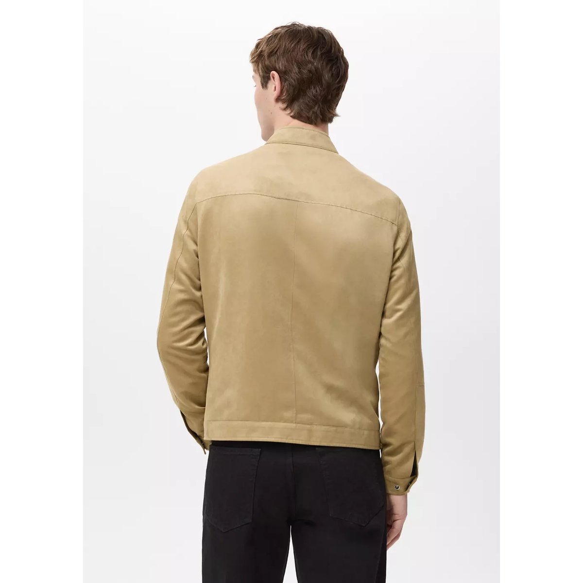 Blouson biker imitation daim beige, MANGO MAN