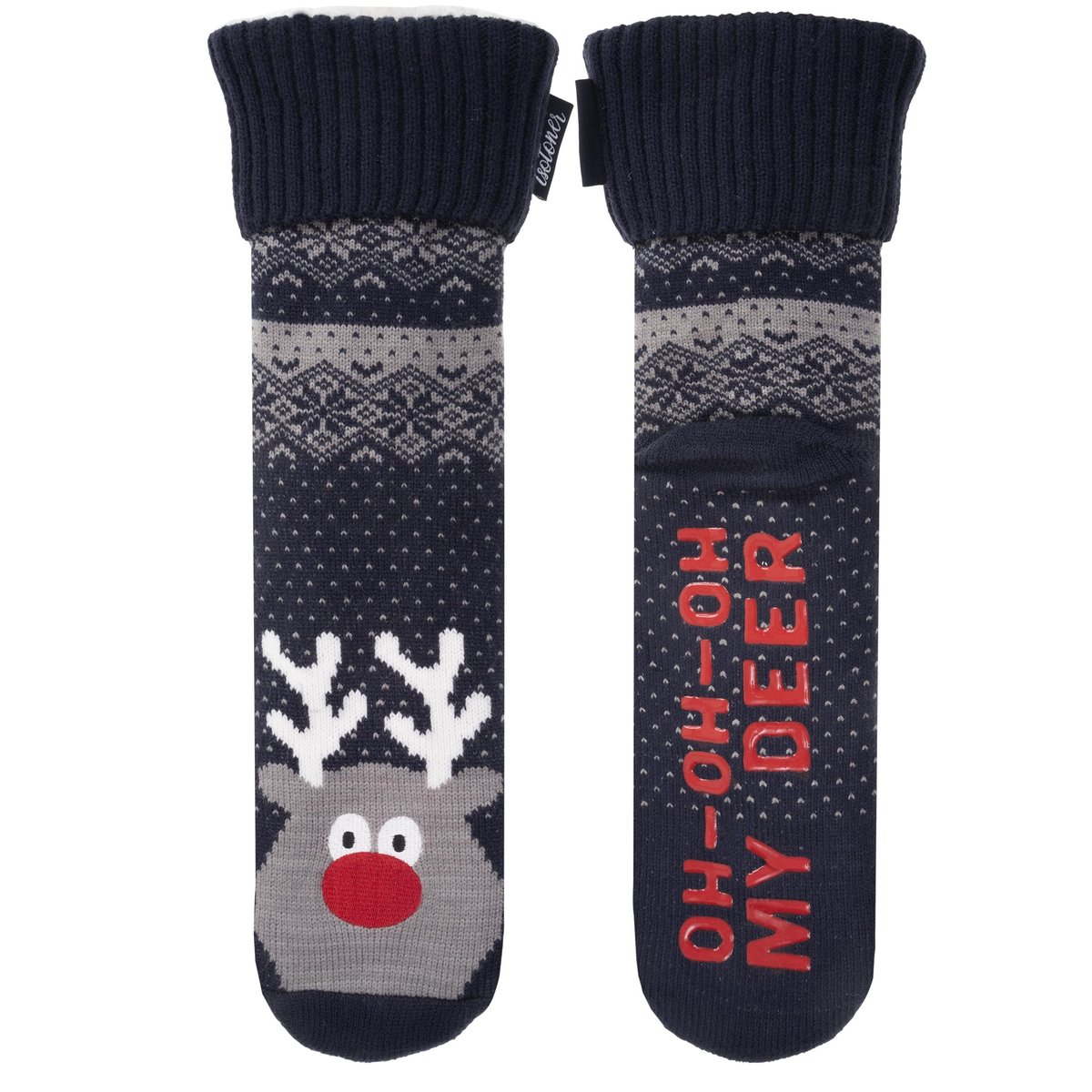 Chaussettes d'intérieur maille/sherpa - picots antidérapants bleu, ISOTONER