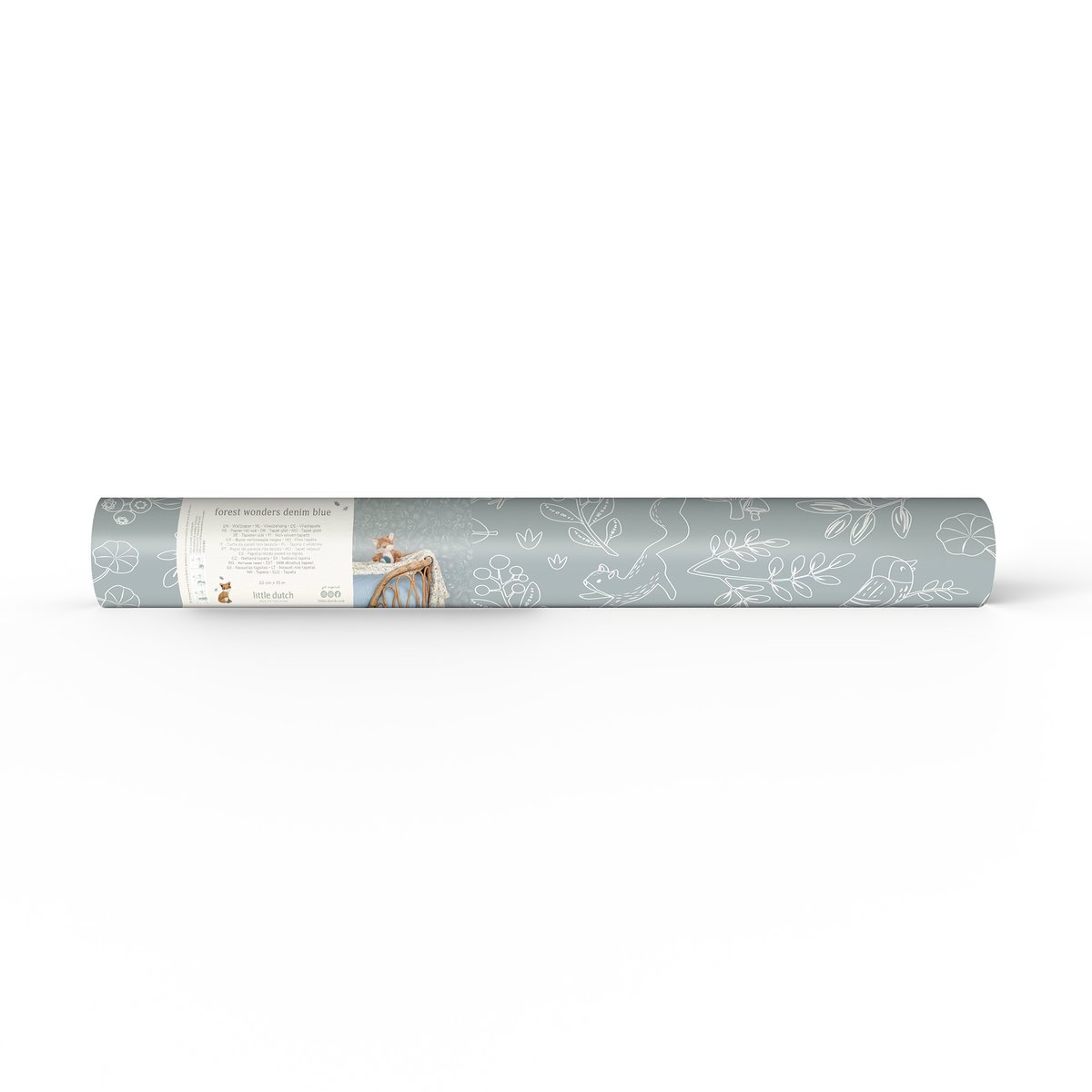Papier peint pour enfant Petits animaux de la forêt bleu doux grisé, blanc cassé, LITTLE DUTCH