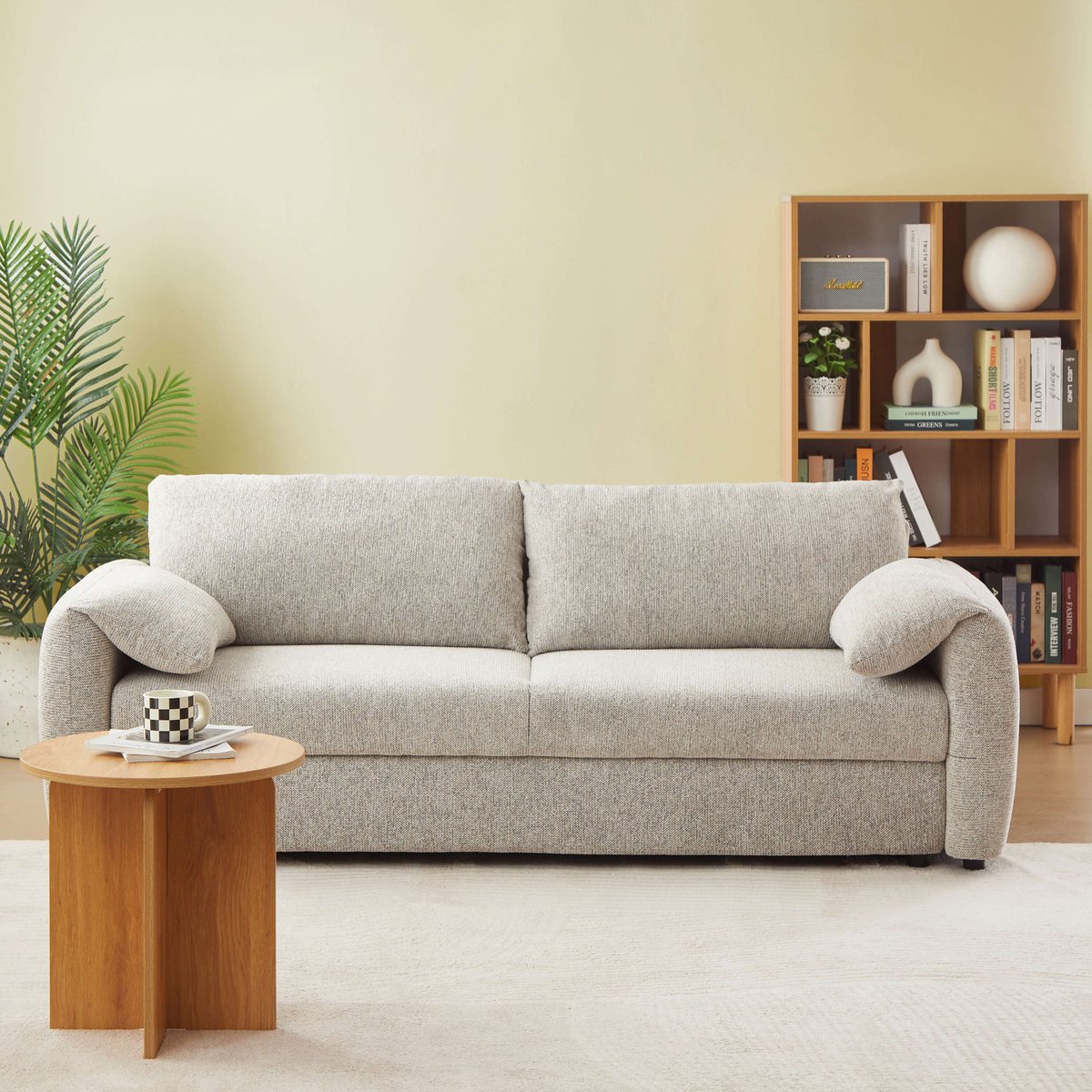 Canapé droit convertible chenille tramé ANGEA beige, BAÏTA
