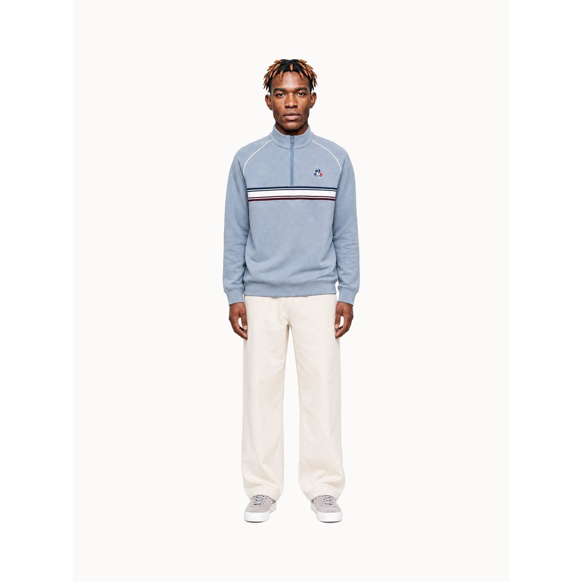 Sweat demi-zippé en double face avec bande rayée Tricolores blue, LE COQ SPORTIF