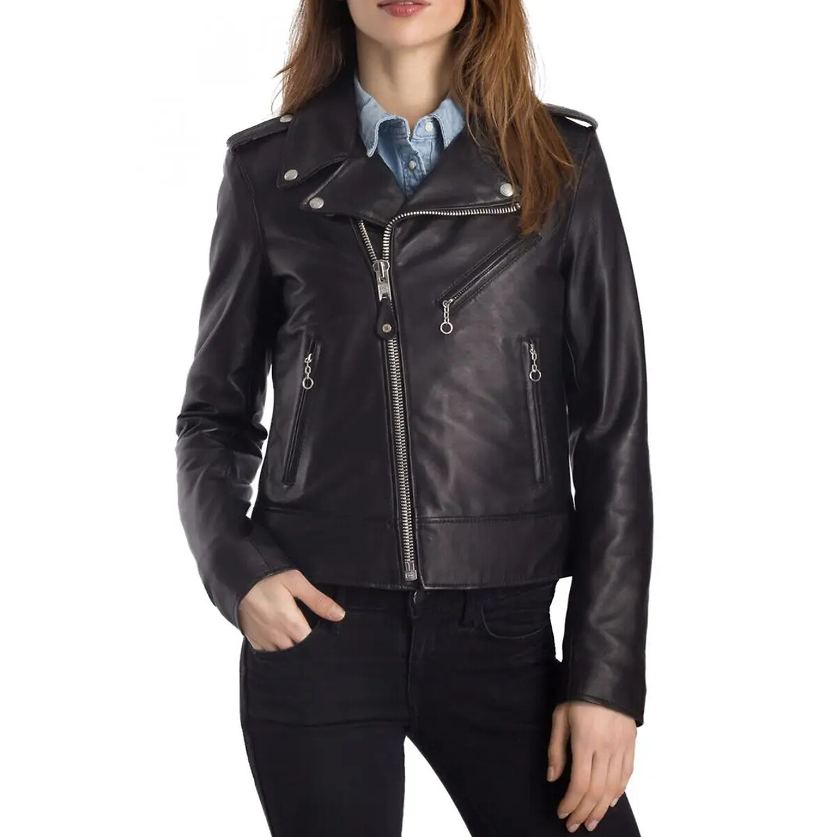 Perfecto en cuir d'agneau LCW 1601D noir, SCHOTT