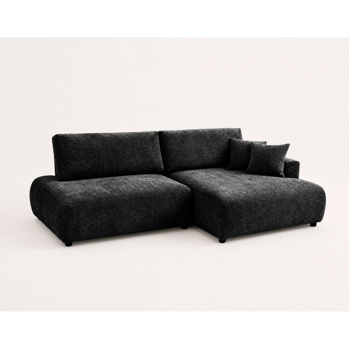 Canapé d'Angle Convertible en Tissu texturé 4 places - PIVOINE noir, BEST MOBILIER