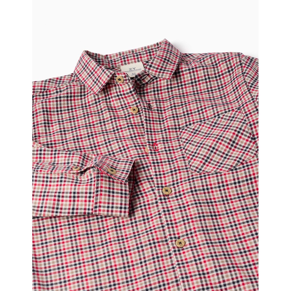 Chemise en coton à manches longues à carreaux B&S beige clair, ZIPPY