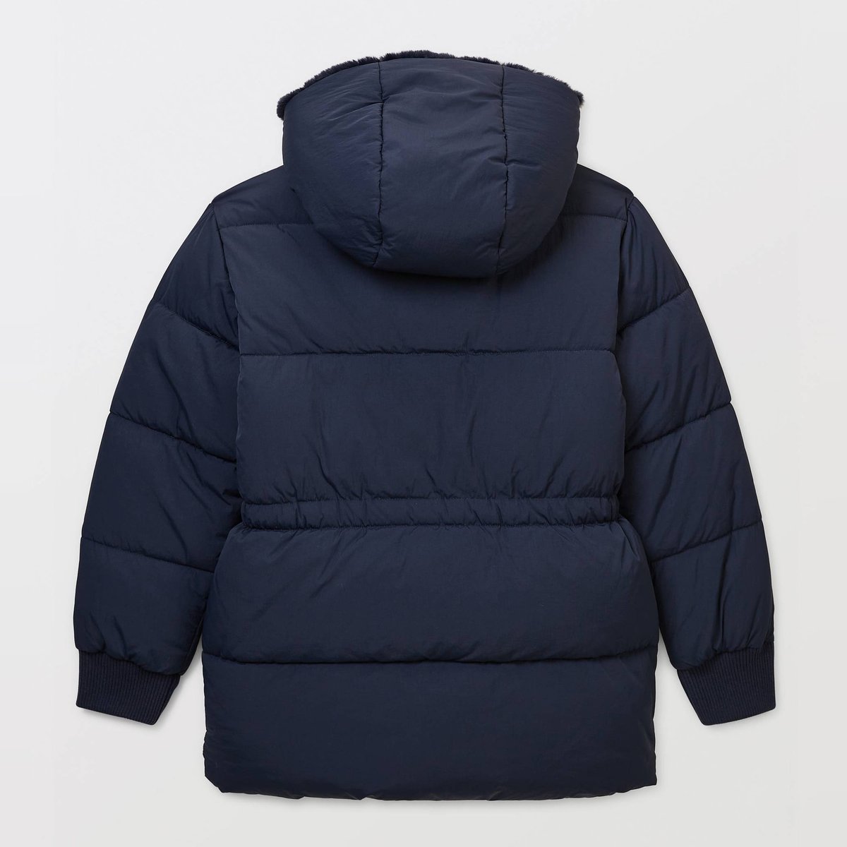 Doudoune longue à capuche resserrée à la taille marine, MONOPRIX