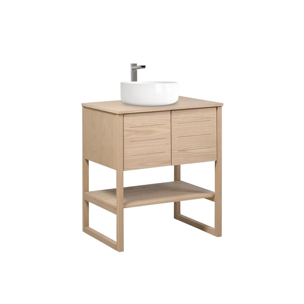 Meuble 70cm chêne naturel & vasque ronde blanche ATOLL couleur unique, MOB IN