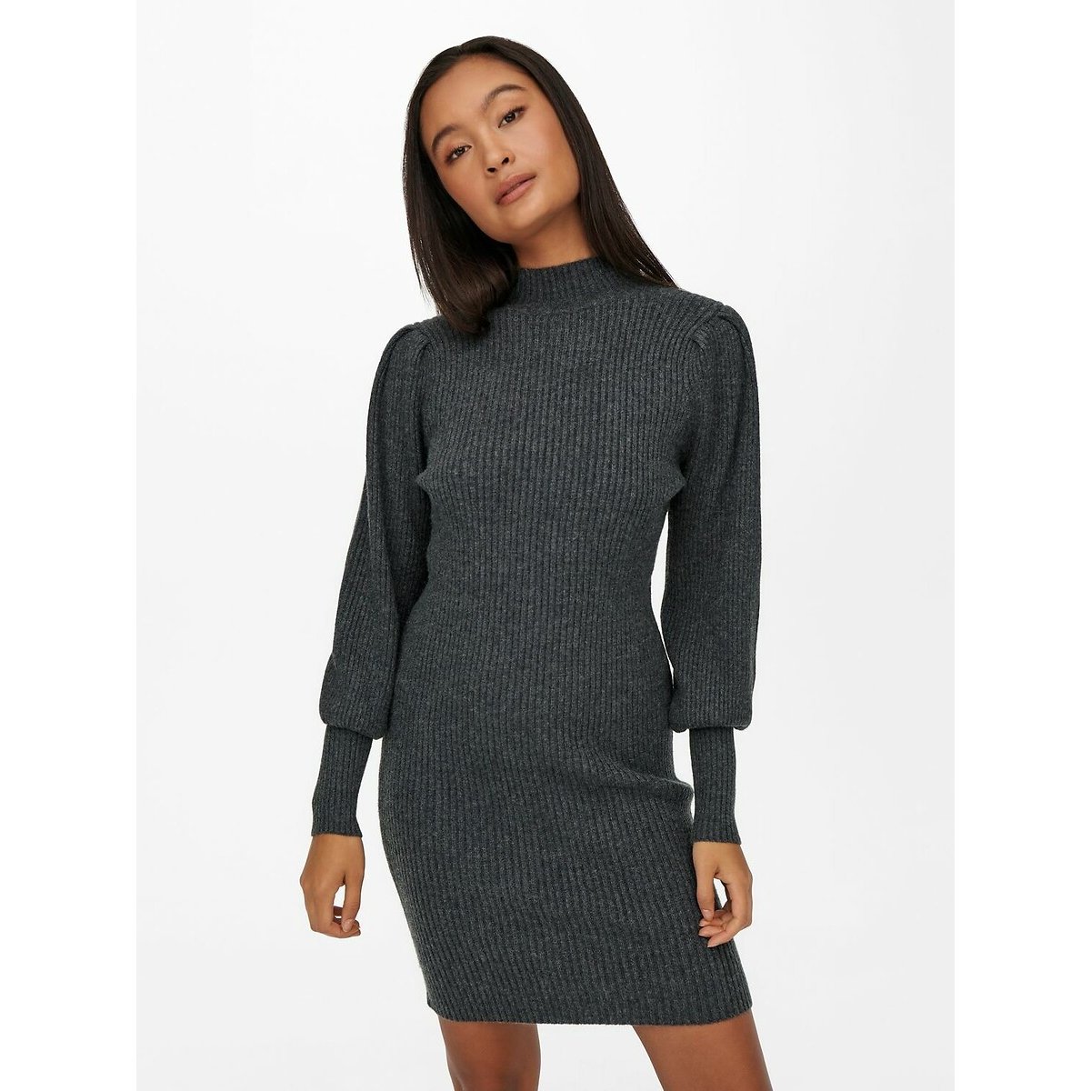 Robe pull, col roulé gris foncé, ONLY