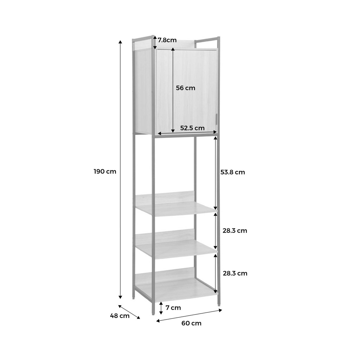 Module dressing décor bois et métal 5 étagères 1 porte CLEVER noir, SWEEEK
