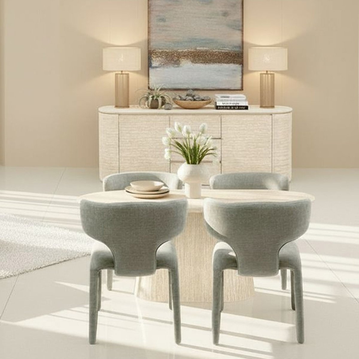 Table ovale en grès, TRAVERTINO beige, KARE DESIGN