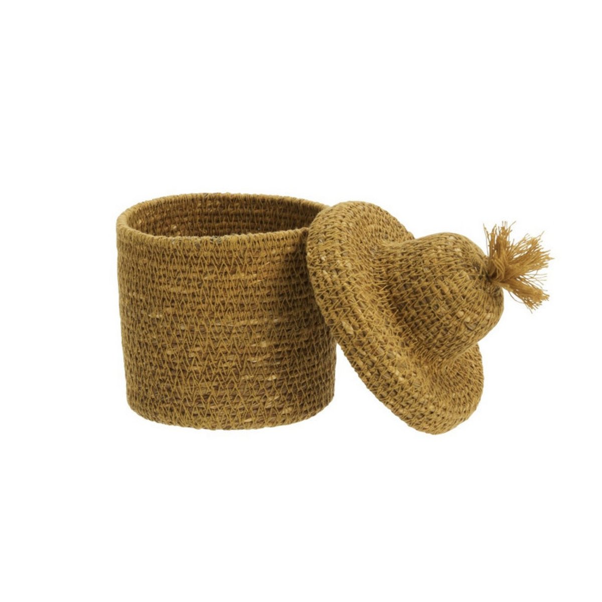 Petit panier avec couvercle naturel jaune moutarde, MADAM STOLTZ