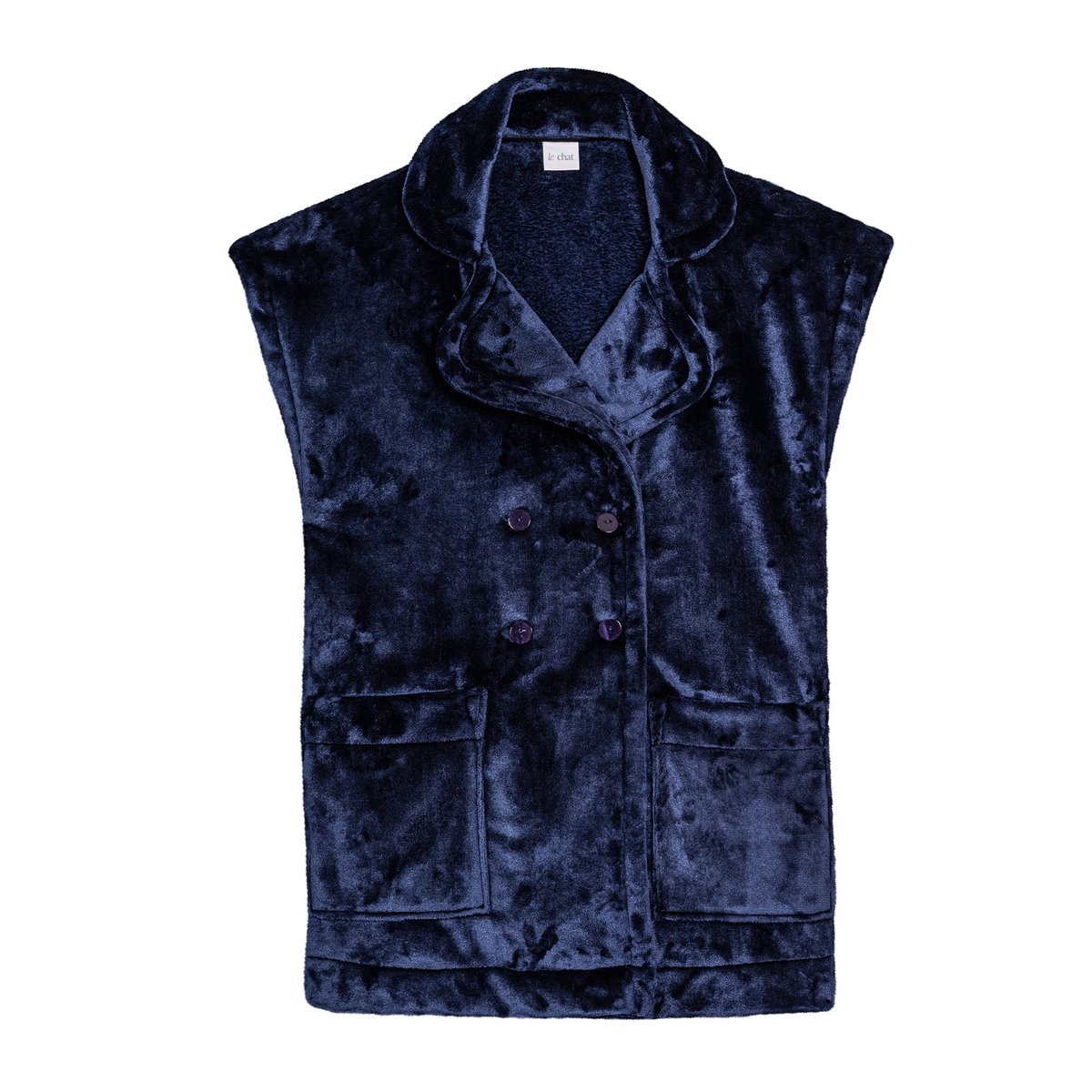 Veste manches courtes boutonnée en peluche flanelle ESSENTIEL H76A bleu, LE CHAT