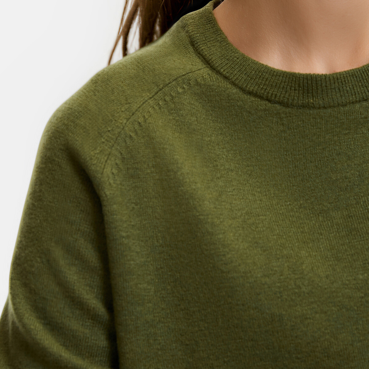 Jersey de manga corta y cuello redondo 100% lana caqui, LA REDOUTE COLLECTIONS